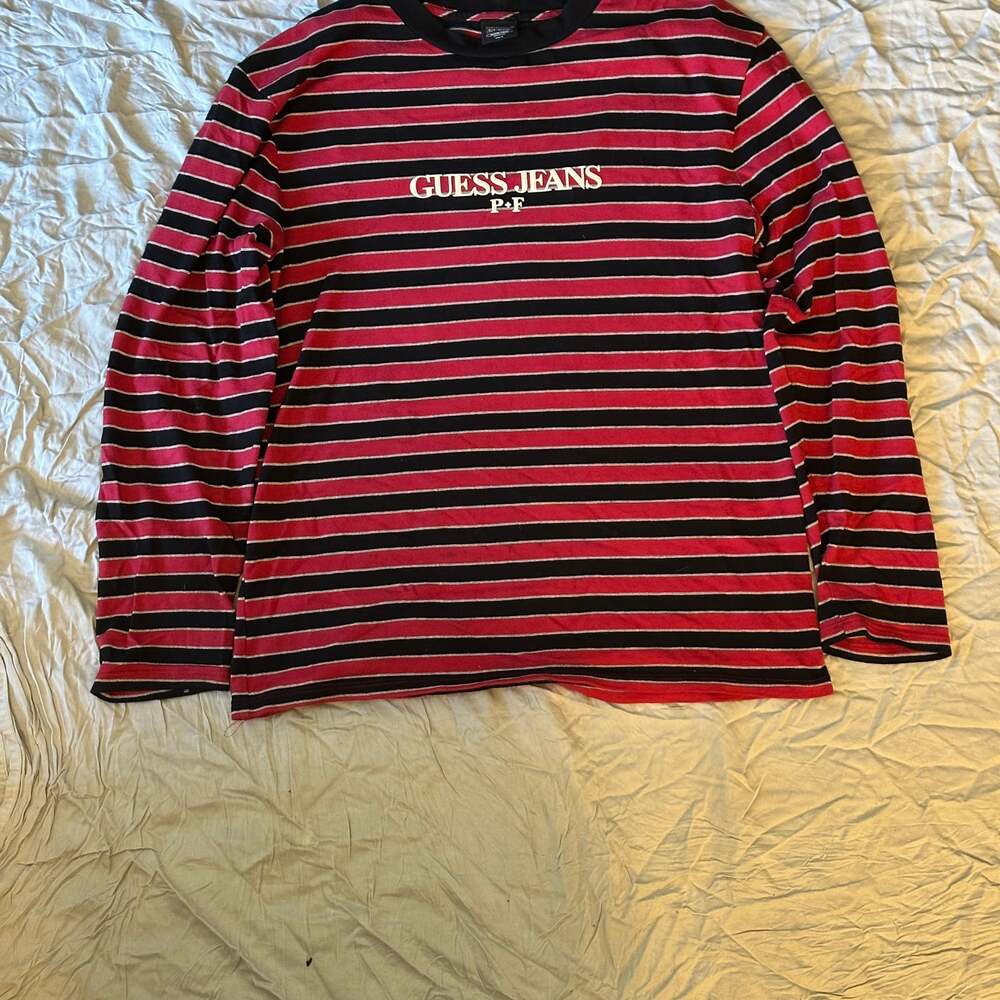 Guess x Places + Faces Red/Black 3M Reflective Striped Long Sleeve T-Shirt